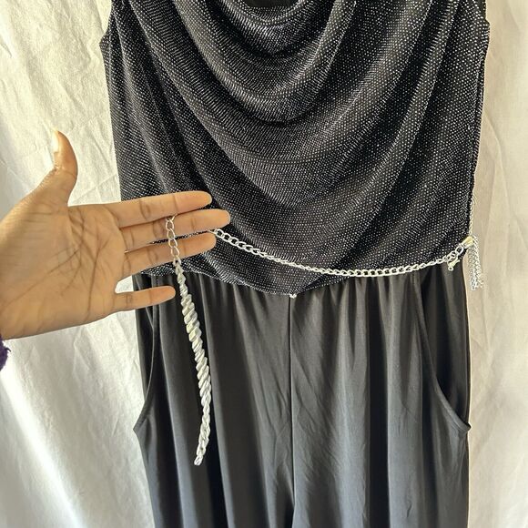 Avante Garde Wide Leg Jumpsuit Womens 10 Glitter Valentines Date Night Black - Picture 3 of 13
